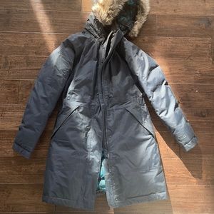 The North Face long parka jacket with fur trim on the hood